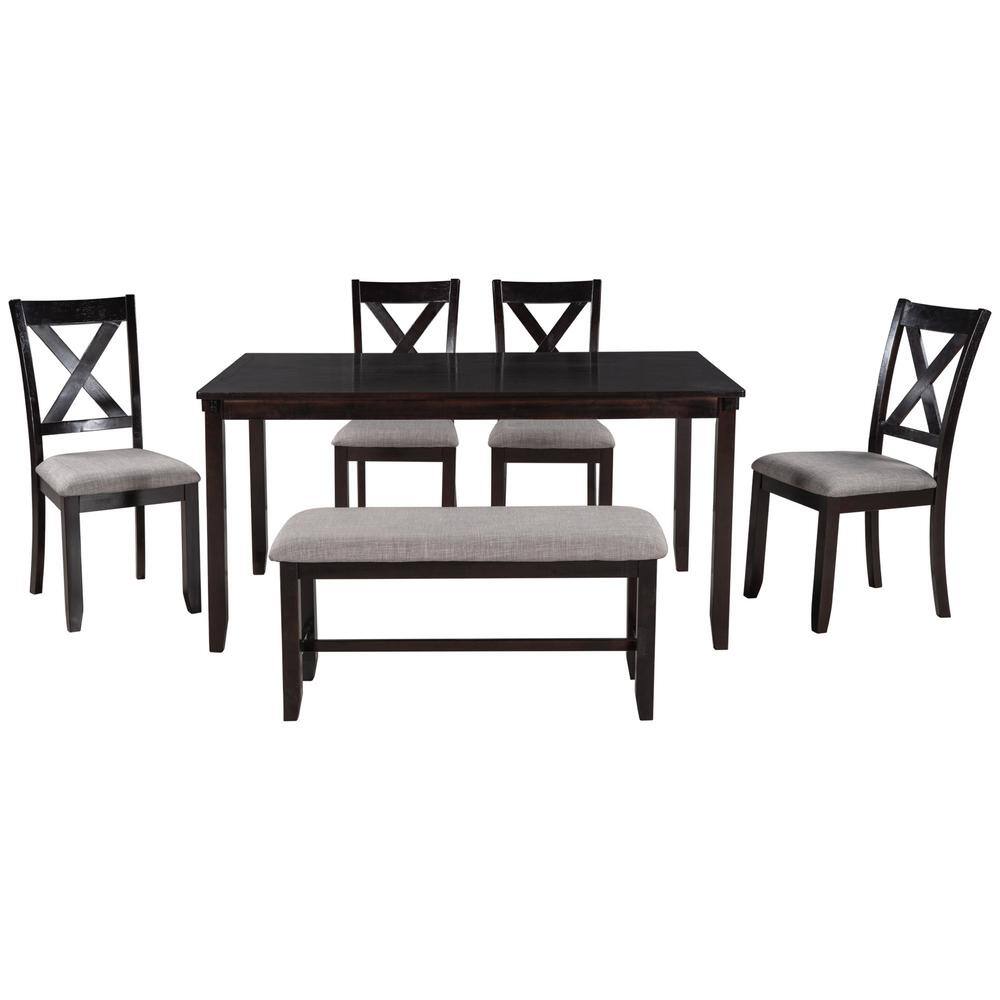 Espresso 6Piece Kitchen Dining Table Set Wooden Rectangular Dining