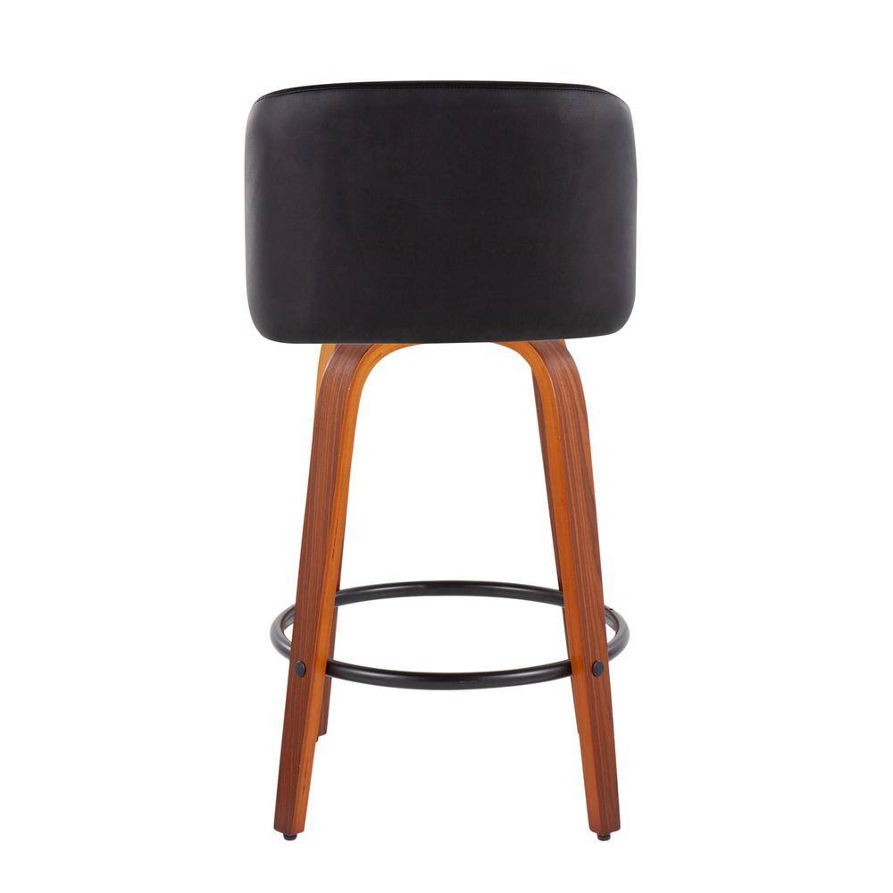 Toriano Swivel Counter Stool in Black Faux Leather with Wood Base