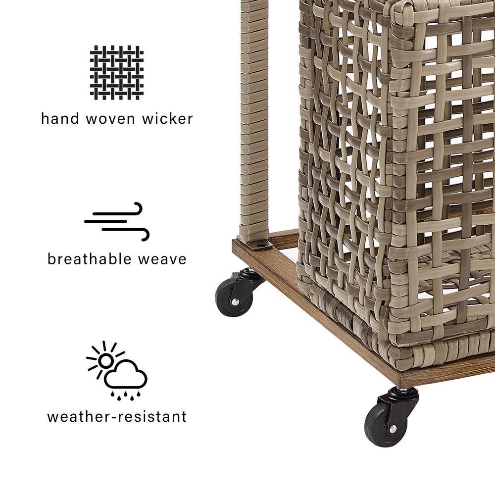 Distressed Gray and Brown Wicker Lockable Deck Box with Wheels