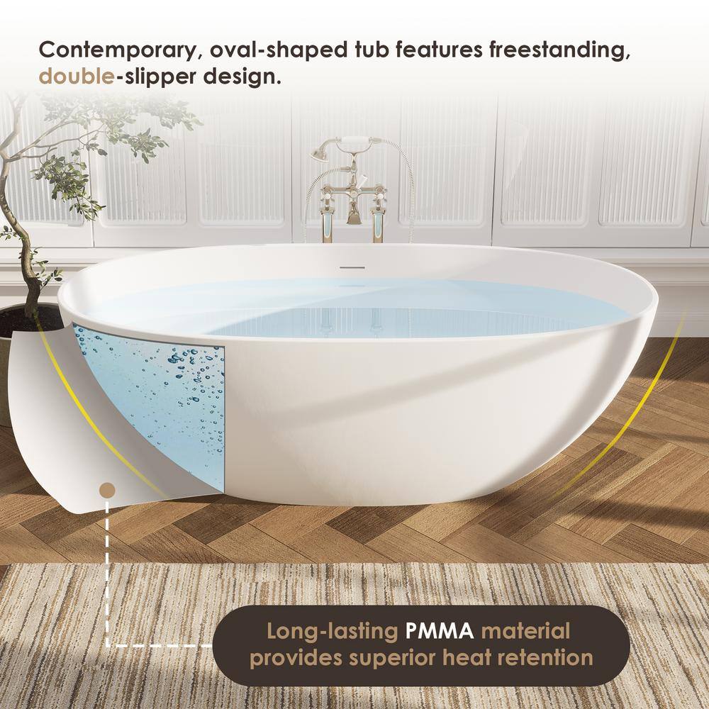 Euston 65'' Matte White Solid Surface Freestanding Oval Bathtub