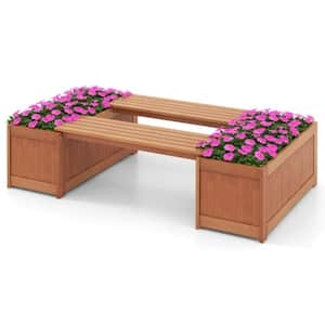 Wood Outdoor Raised Planter Boxes with Seat for Garden Yard Balcony Deck