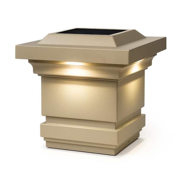 Classy 4 in. x 4 in. Outdoor Tan Vinyl LED Solar Post Cap (2-Pack)