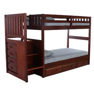 Rich Merlot Series Rich Merlot Twin Size Over Twin Size Staircase Bunkbed with 7-Drawers
