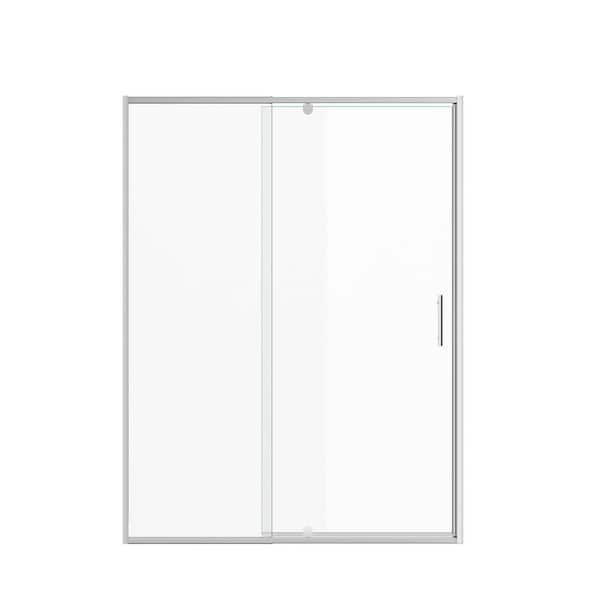 50 in. to 54 in. W x 71 in. H Pivot Semi-Frameless Shower Door in Brushed Nickel Finish with 1/4 in. Tempered Glass