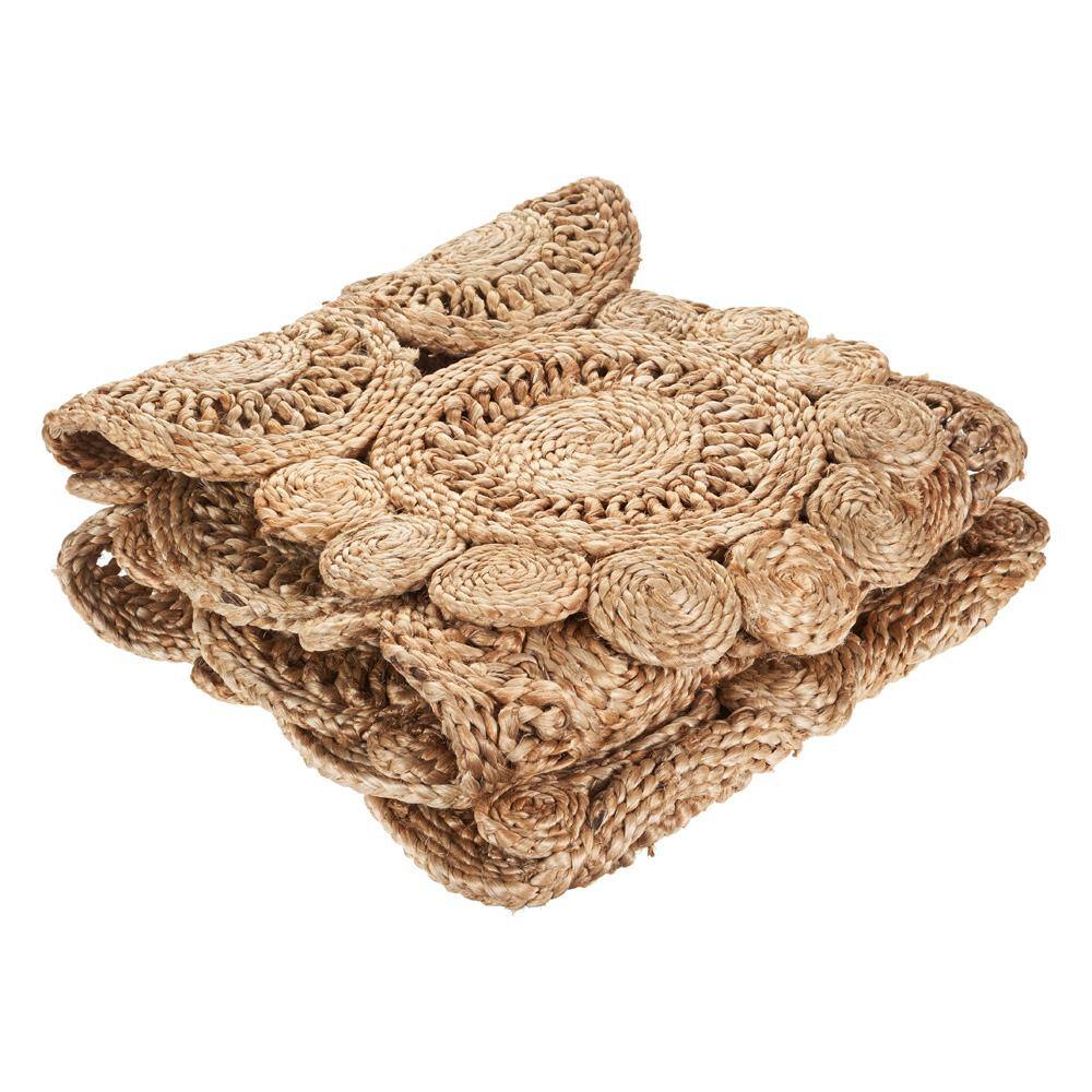 Natural Braided Jute Table Runner with Concentric Design, 80" Length