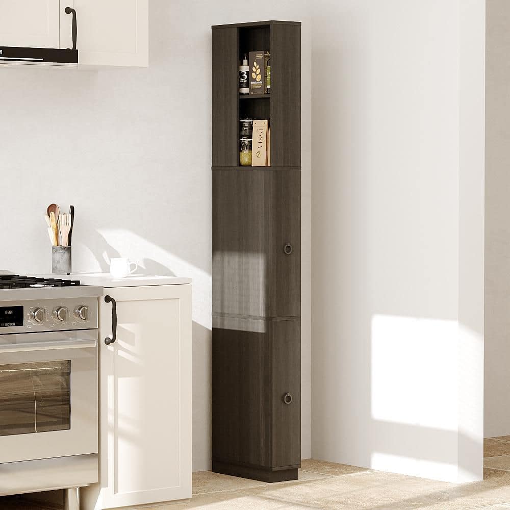 FUFU&GAGA Charcoal Wood 72.8 in. Accent Cabinet with Shelves,Side