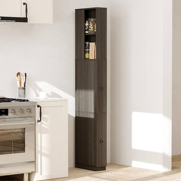 FUFU&GAGA Charcoal Wood 72.8 in. Accent Cabinet with Shelves,Side Pull-Out Storage Drawers for Narrow Space,Sofa Side Organization