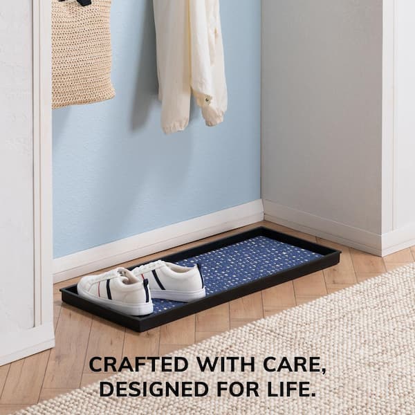 34.5 in. x 14 in. x 1.5 in. Natural and Recycled Rubber Boot Tray with Blue and Ivory Coir Insert