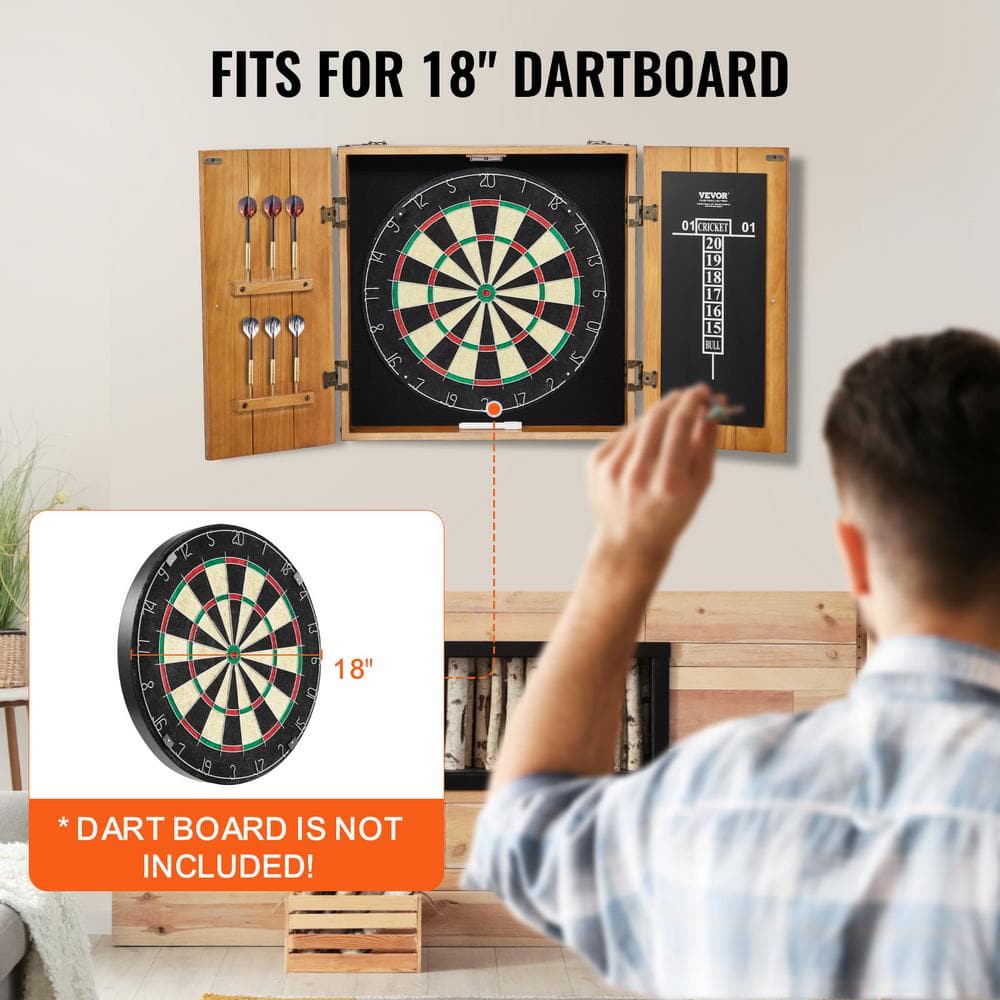 Rustic Solid Wood Dartboard Cabinet with Vintage Brass Hardware