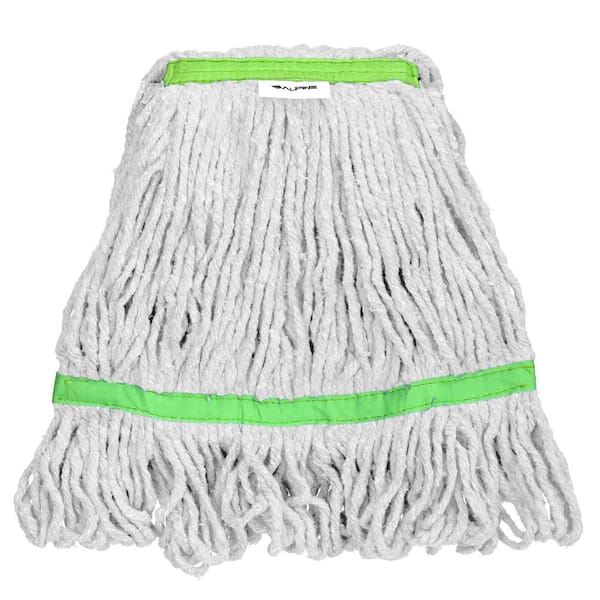 Alpine Industries 1 in. Head and Tail Bands Loop End 24 oz. Cotton Replacement Mop Head Refill, Green (2-Pack)