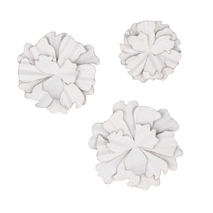 Set of 3 Eclectic 13, 17, and 19 inch white flower wall decors