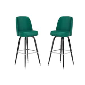 31 in. Green Low Metal Bar Stool with Vinyl Seat (Set of 2)