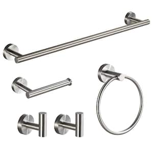 5-Piece Bath Hardware Set with Towel Ring Toilet Paper Holder Towel Hook and Towel Bar in Brushed Nickel