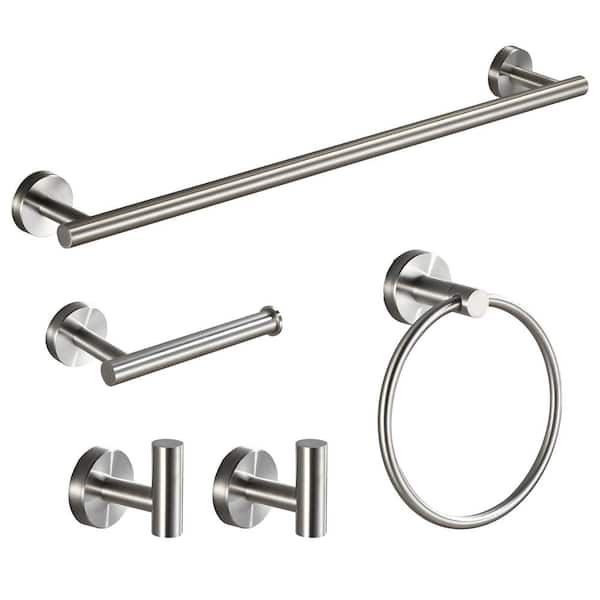 YSQCAR 5-Piece Bath Hardware Set with Towel Ring Toilet Paper Holder Towel Hook and Towel Bar in Brushed Nickel