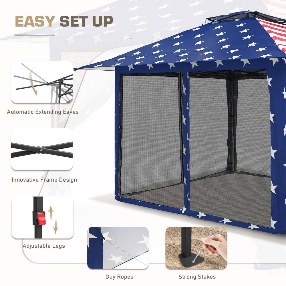 13 ft Brown Steel Patio Gazebo with Clear Roof