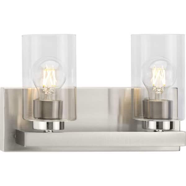 Progress Lighting Goodwin Collection 12.87 in. 2-Light Brushed Nickel Modern Vanity Light with Clear Glass for Bathroom
