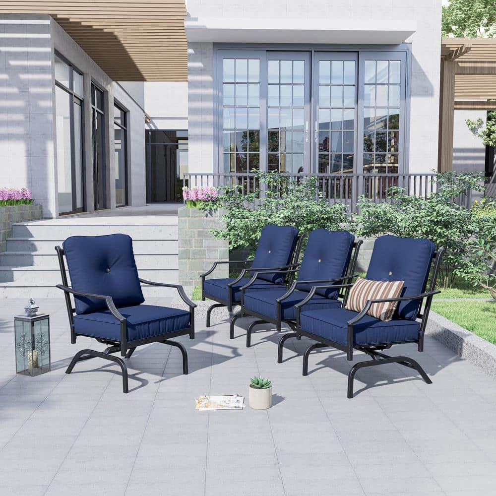 4-Piece Metal Outdoor Rocking Chairs Set with Blue Cushions price history on PriceWatchPro