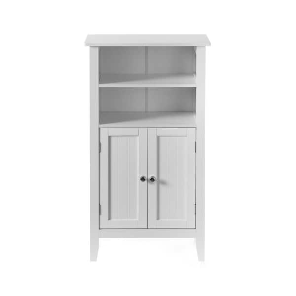 Basicwise White Bathroom Storage Cabinet with 2-Doors and 2-Open Shelves for Bedroom, Bathroom, and Vanity