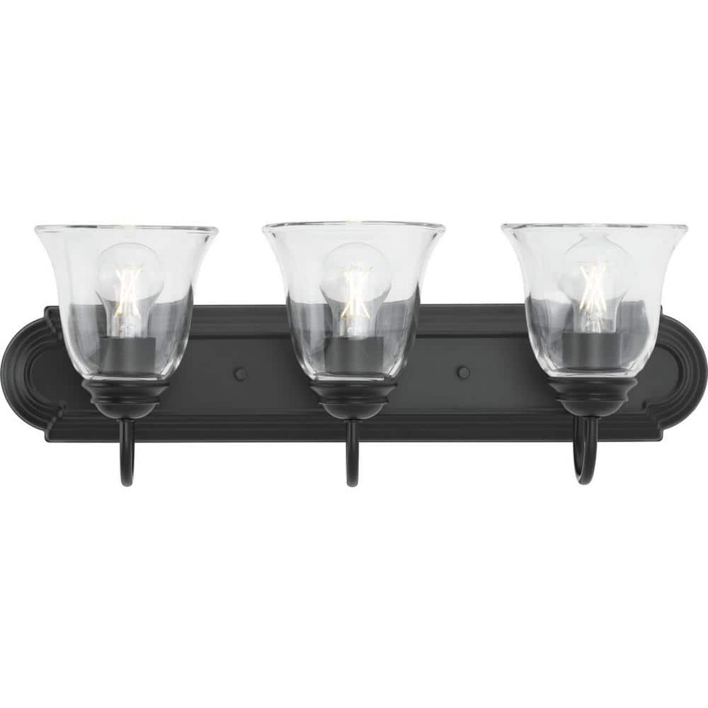 Matte Black 3-Light Vanity Light with Clear Glass Shades