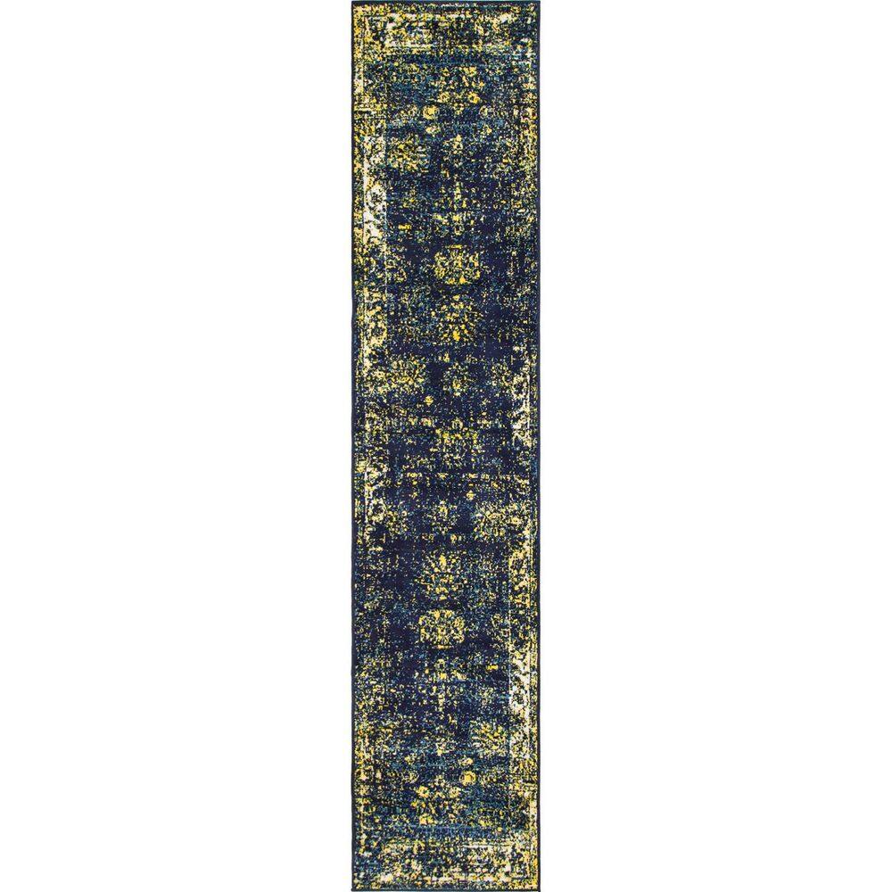 Yellow Polypropylene 2 ft. x 9 ft. 10 in. Abstract Indoor Runner Rug
