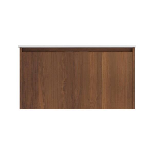 taholi 36 in. W x 18 in. D Bath Vanity in Wood Color with Cultured Ceramic Vanity Top in White with White Basin
