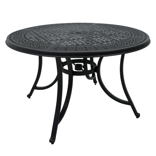 ITOPFOX Patio Bistro Table Black with Antique Bronze Round Cast Aluminum 47.99 Outdoor Bistro Table with Umbrella Hole