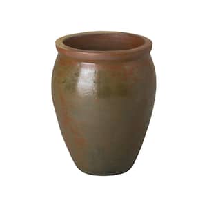 17 in. x 22 in. H Sage Green Wash Ceramic Round Pot