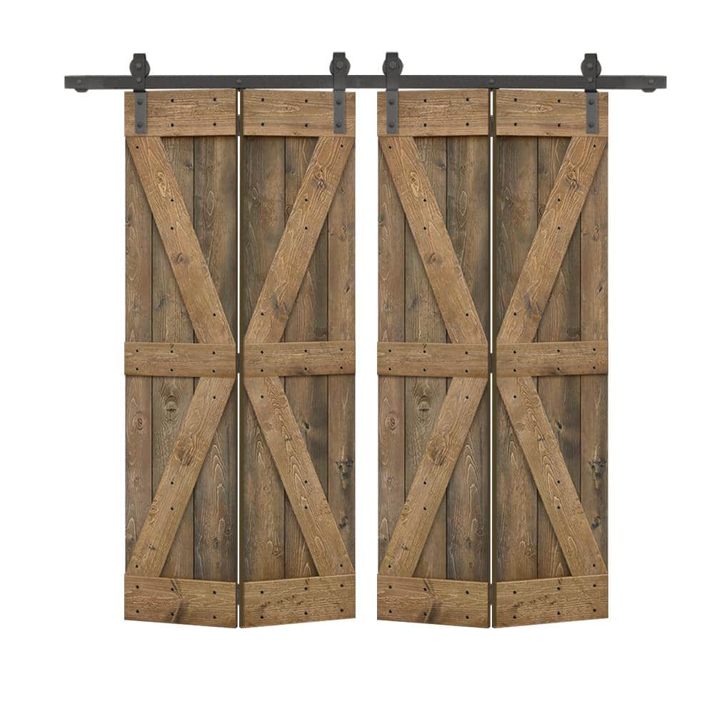 48 in. x 84 in. British K Pre Assembled Solid Core Walnut Wood Double Bi-Fold Doors with Sliding Hardware Kit price history on PriceWatchPro