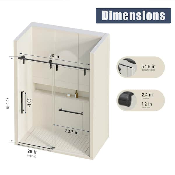 56-60 in. W x 75.5 in. H Sliding Frameless Glass Shower Door with 5/16 in. (8 mm) Clear Tempered Glass