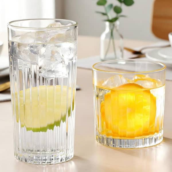 Wudkey 12 oz. Highball Glasses and 10 oz. Cocktail Glasses Set for Beer,Wine, Whiskey,Water and Juice Drinkware,Clear, Set of 8