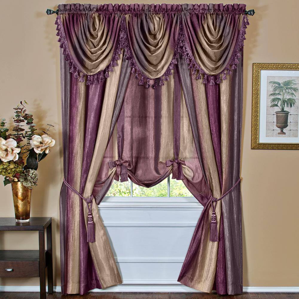 Aubergine Ombre Tasseled Waterfall Valance, 46" x 42" Polyester