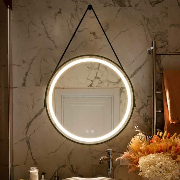 Qidian 32 in. W x 32 in. H Round Wall Mount Bathroom Led Framed Vanity Mirror with Anti-Fog,Waterproof,Dimmable Touch