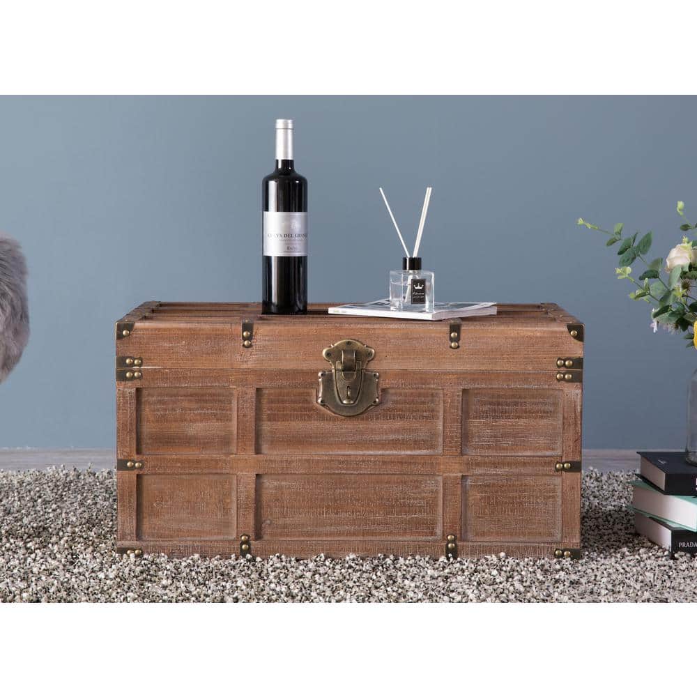 Medium Rustic Brown Wooden Storage Trunk with Latch