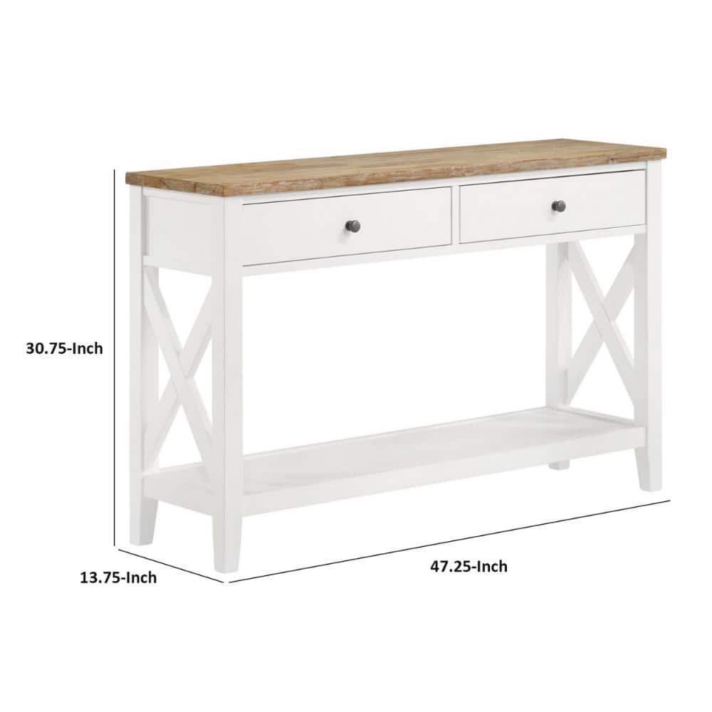 Maise 48" White and Natural Wood Console Table with Storage