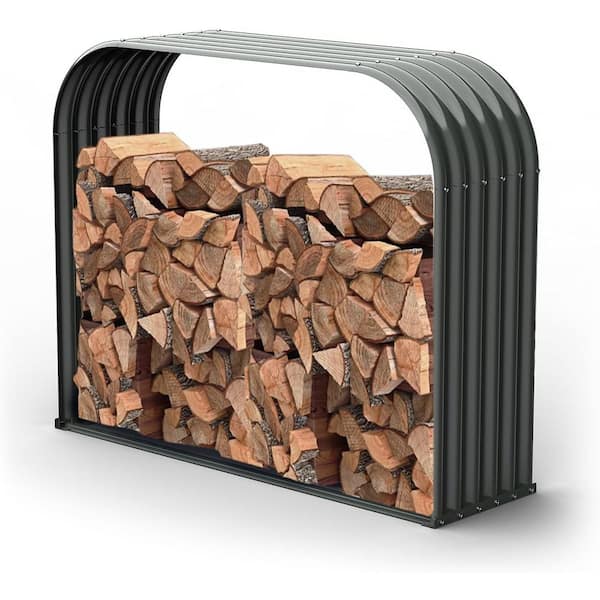 Gray 4.5 ft. W x 1.5 ft. D Galvanized Steel Firewood Storage Shed Heavy Duty Log Holder Lumber Storage Stand (7 sq. ft.)
