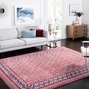 Brentwood Red/Ivory 9 ft. x 12 ft. Multi-Border Geometric Area Rug