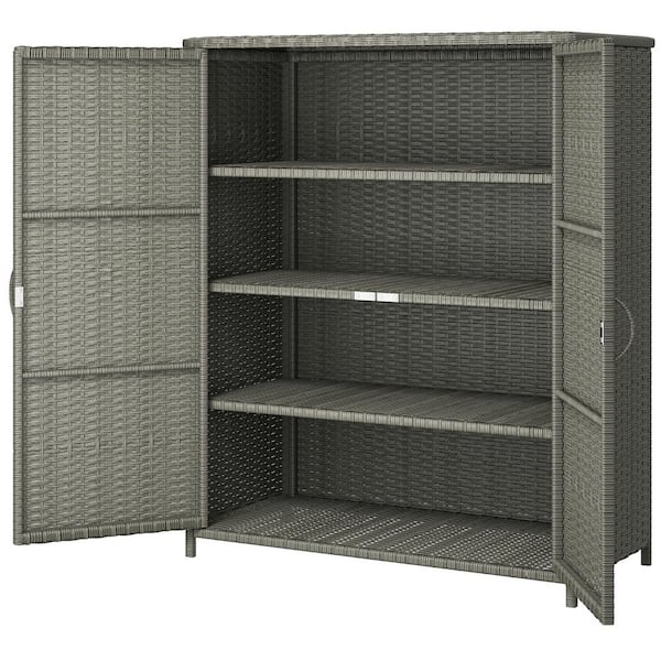 33 in. W x 16 in. D x 40 in. H Dark Gray Wicker Outdoor Storage Cabinet with Shelves, 4-Shelf Outdoor Pool Towel Storage
