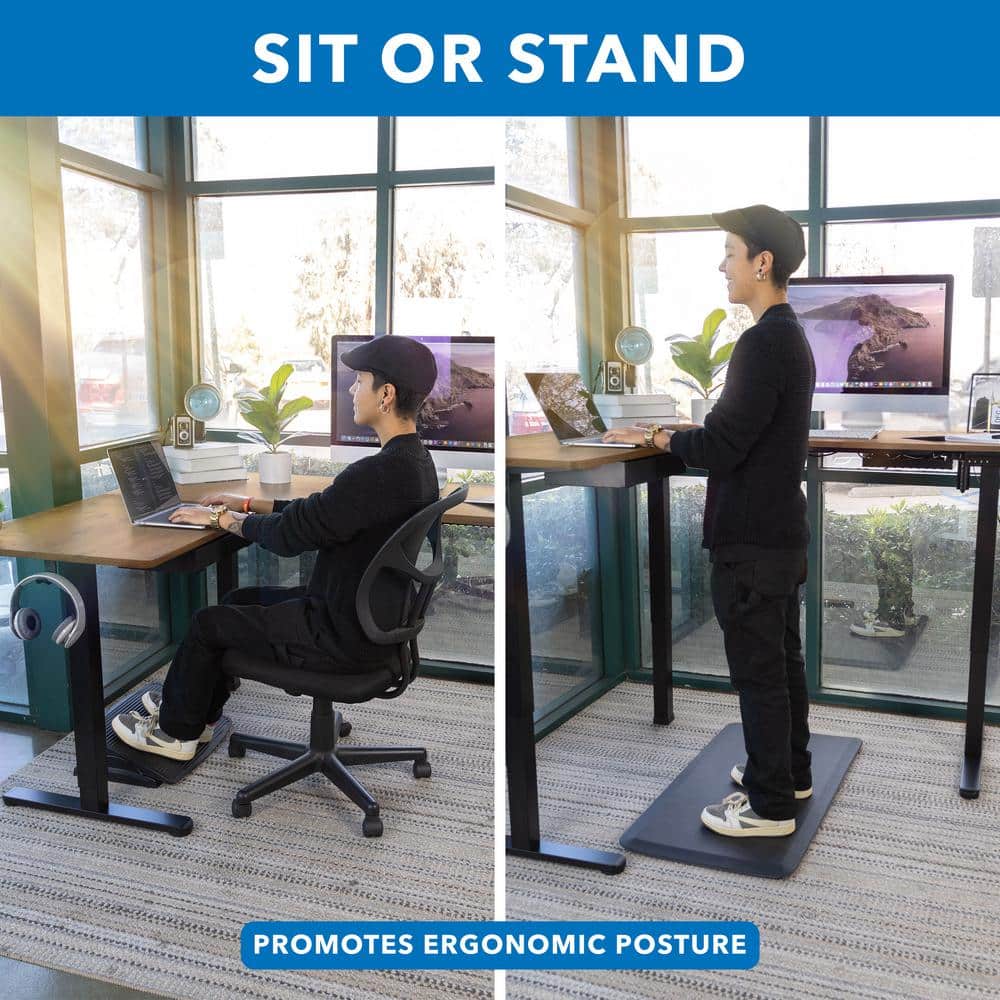 Rustic Brown L-Shaped Electric Adjustable Standing Desk with Drawer