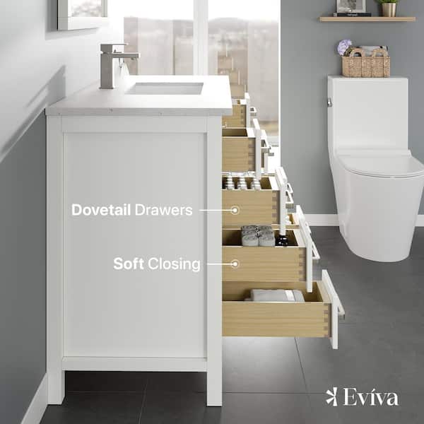 London 42 in. Single Sink White Bath Vanity with White Carrara Quartz Top (Assembled)