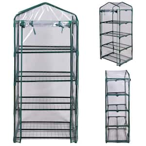 27 in. L x 19.5 in. W x 63 in. H Green Greenhouse Outdoor Portable Mini 4-Shelves for Patio Lawn Yard