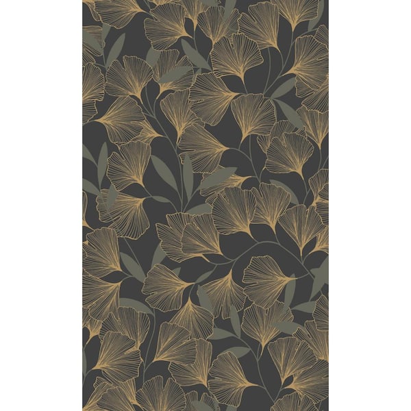 Walls Republic Black Ginko Leaves Tropical Printed Non Woven Non-Pasted Textured Wallpaper 57 Sq. Ft.
