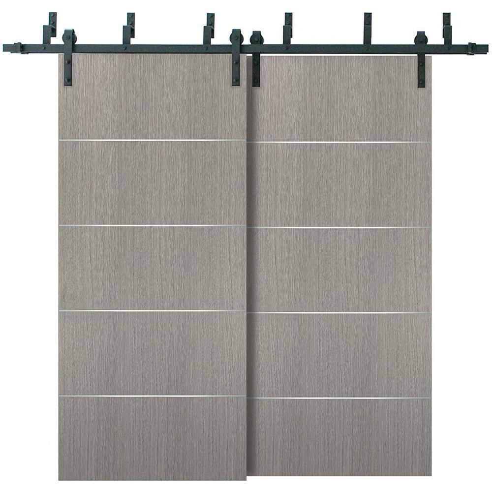 0020 36 in. x 80 in. Flush Grey Oak Finished Pine Wood Barn Door Slab with Barn Bypass Hardware price history on PriceWatchPro