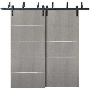 0020 36 in. x 84 in. Flush Grey Oak Finished Pine Wood Barn Door Slab with Barn Bypass Hardware