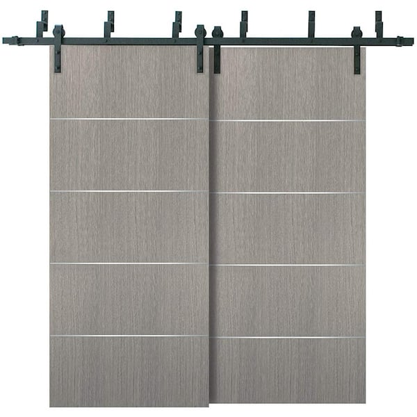 Sartodoors 0020 48 In. X 80 In. Flush Grey Oak Finished Pine Wood Barn ...