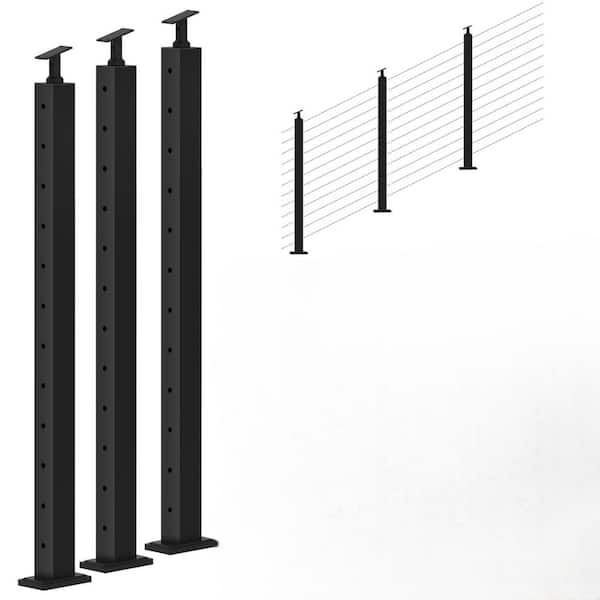 42 in. Stainless Steel Cable Railing Stair Posts with Cable Grommets & Fit to 25-35 Degrees Stairway in Black (3 Pack)