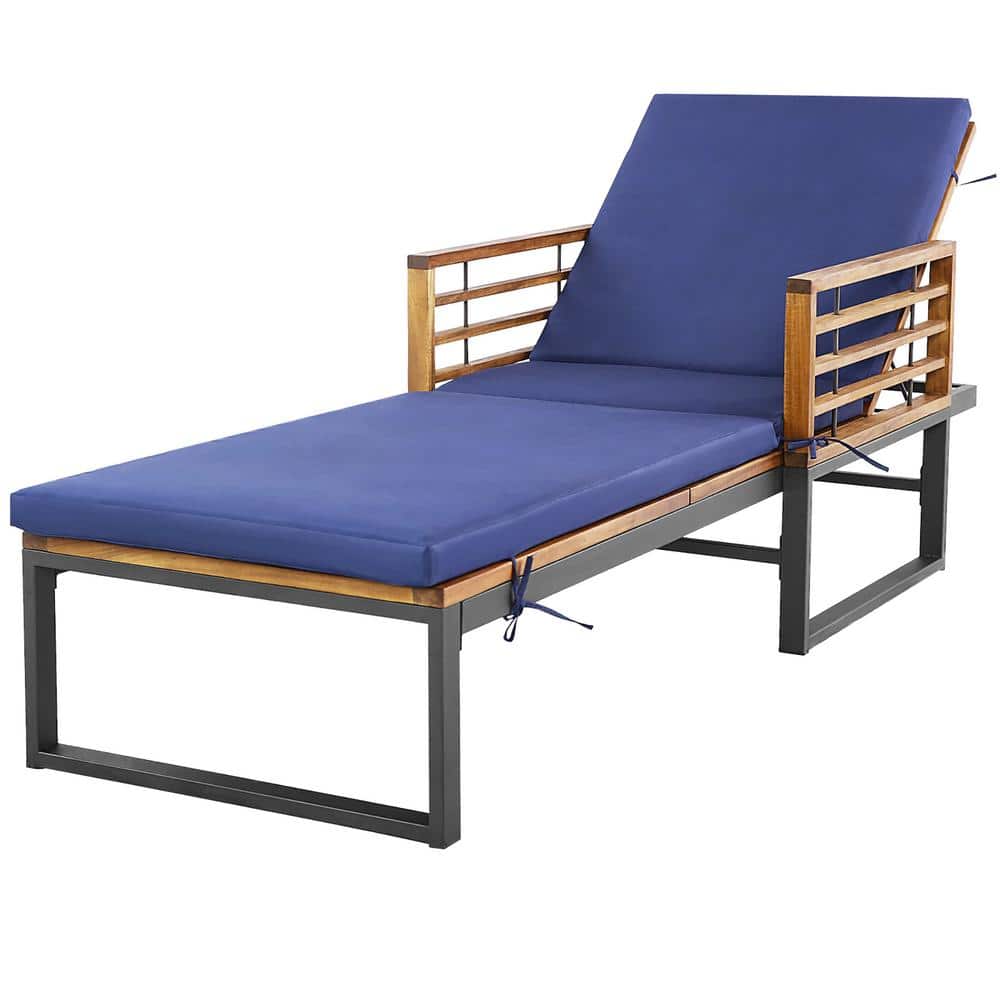 Gymax Metal Outdoor Chaise Lounge Chair with 4-Position Adjustable Backrest Poolside  Patio Navy Cushions GYM11838 - The Home Depot