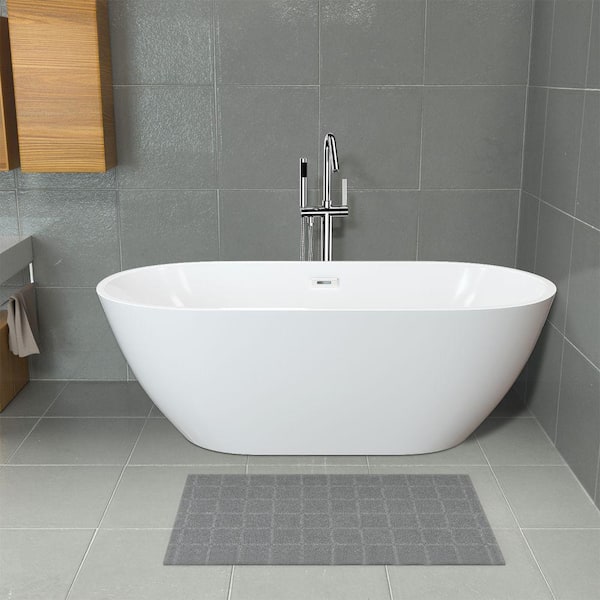 Satico 67 in. Contemporary Design Acrylic Soaking SPA Tub Flatbottom Non-Whirlpool Freestanding Bathtub in White