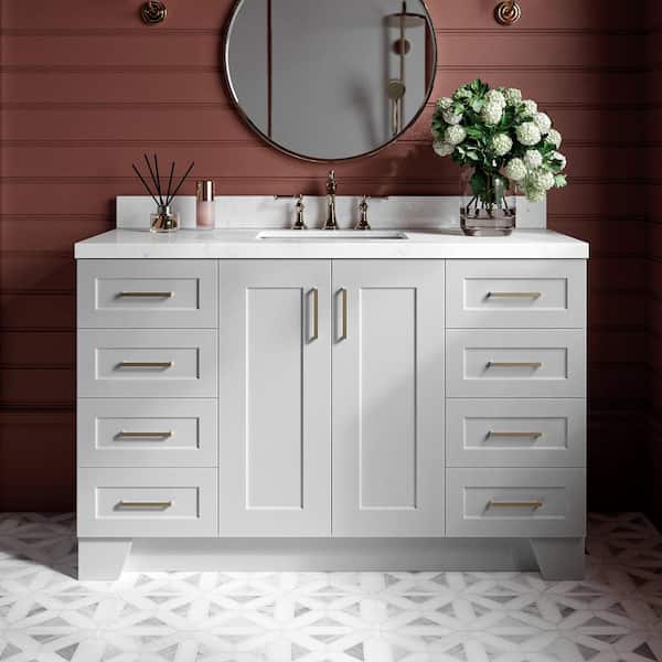 ARIEL Taylor 54.25 in. W x 22 in. D x 36 in. H Single Sink Freestanding Bath Vanity in Grey with Carrara Quartz Top