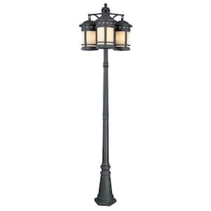 Sedona 86 in. Oil Rubbed Bronze 3-Head, 9-Light Outdoor Post Lamp with Amber Glass Shade