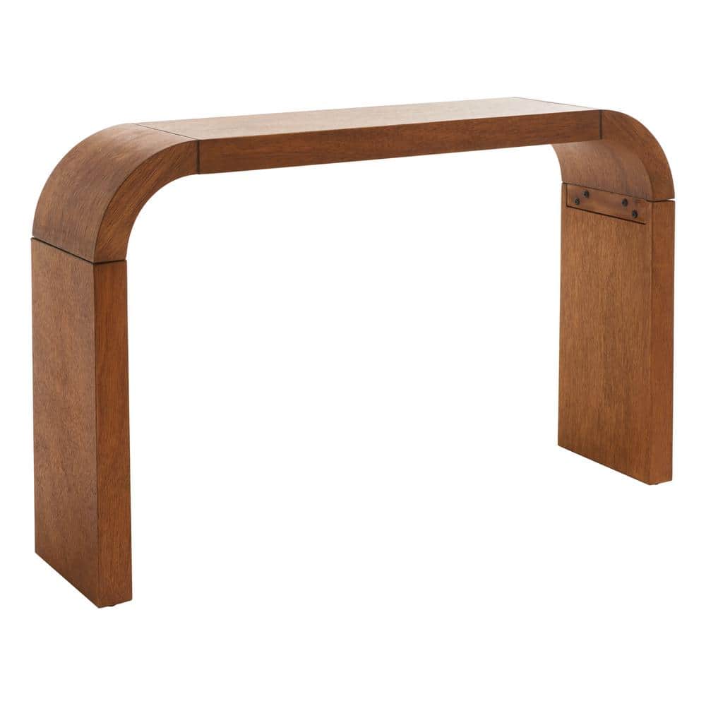 Natural Wood and Black Metal Curved Console Table